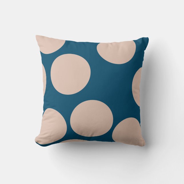 Cream Tan Polka Dots On Ocean Blue Cushion (Front)