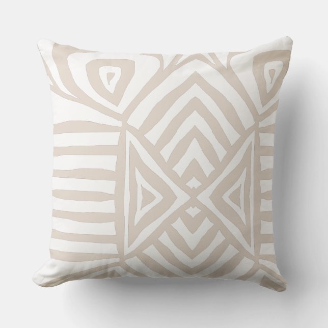 cream tan Tribal Maze Mud Cloth Pattern African Cushion (Front)