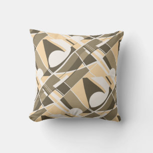 Cream Taupe Brown White Slanted Twirling Art Motif Cushion