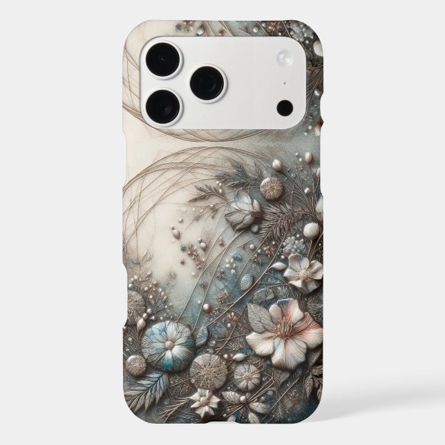 Cream Teal 3D Sculptural Botanical Floral  (Back)