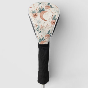 Cream Terracotta Crescent Moon Floral Celestial Golf Head Cover