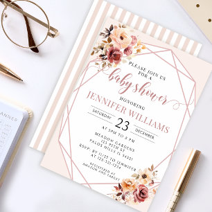 Cream terracotta floral baby shower invitation