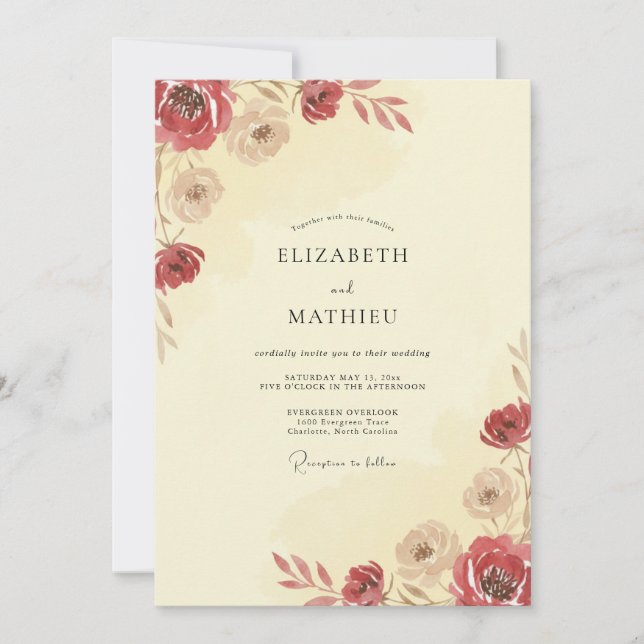 Cream Terracotta Peony Wedding Invitation (Front)