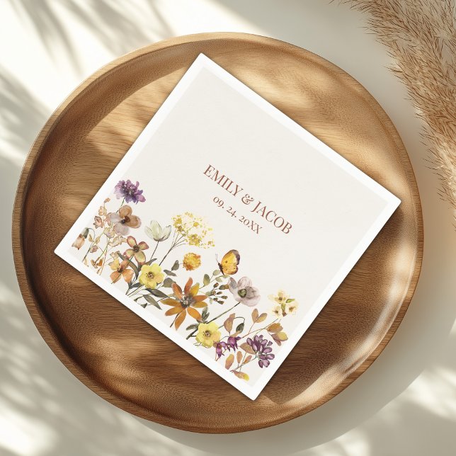 Cream & Terracotta Wildflower Boho Wedding Napkins (Creator Uploaded)