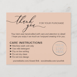 Cream Thank you Wash Care Instructions Advice Flyer