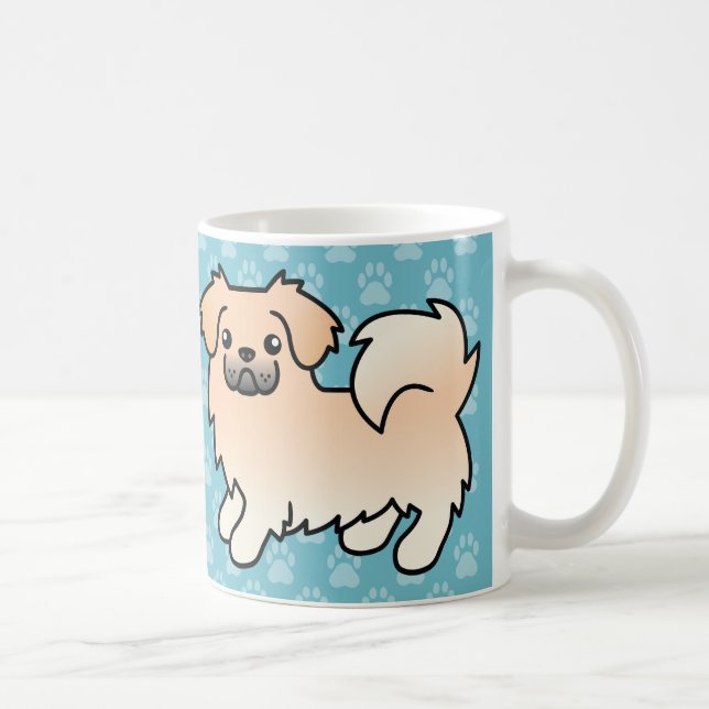 Cream Tibetan Spaniel Cartoon Dog Coffee Mug (Right)