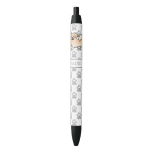 Cream Tibetan Spaniel Cute Cartoon Dog & Name Black Ink Pen