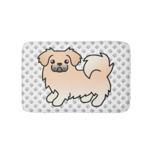 Cream Tibetan Spaniel Cute Cartoon Dog & Paws Bath Mat