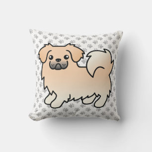Cream Tibetan Spaniel Cute Cartoon Dog & Paws Cushion