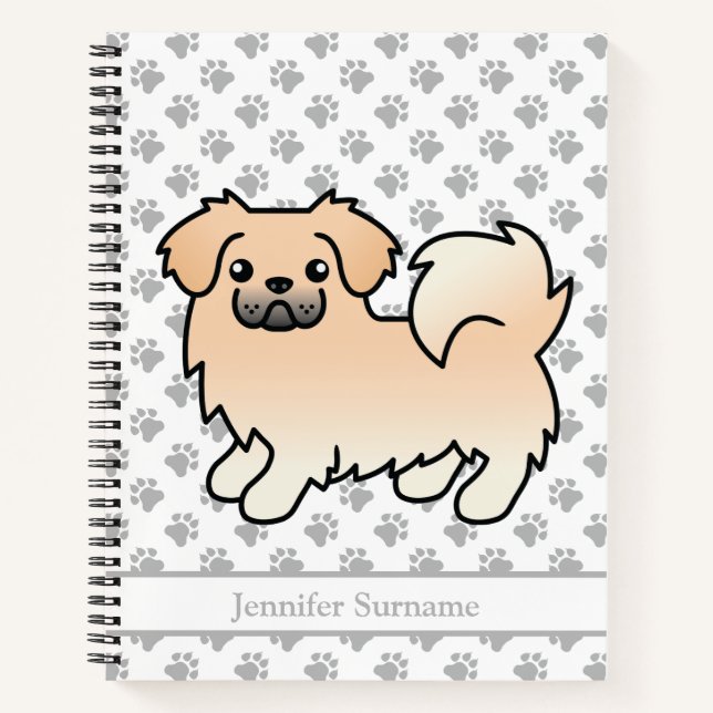 Cream Tibetan Spaniel Cute Cartoon Dog & Text Notebook (Front)