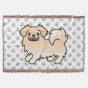Cream Tibetan Spaniel Cute Cartoon Dog Throw Blanket