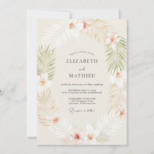 Cream Tropical Palm Eucalyptus Wedding Invitation