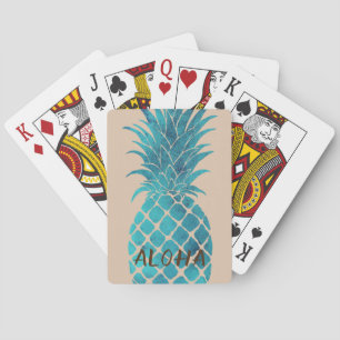 Cream Turquoise Blue Tropical Pineapple Aloha Playing Cards