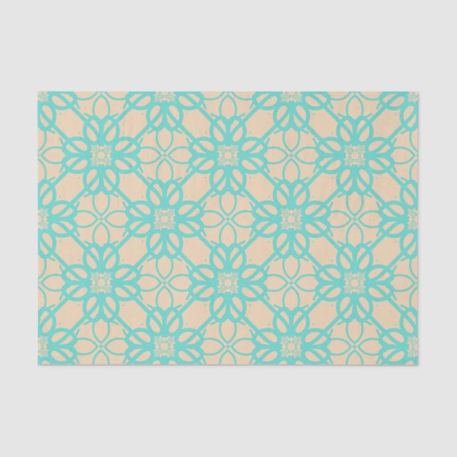 Cream Turquoise Modern Prairie Garden Folk Lattice Tissue Paper (Front)