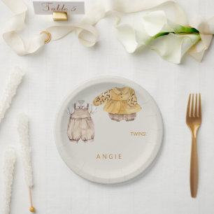 Cream Twins Boho Baby Shower Paper Plate