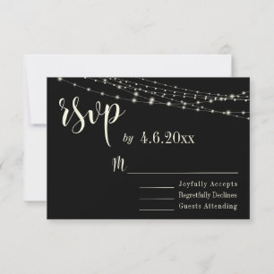 Cream Typography 30 on Black w/ Lights, RSVP Card