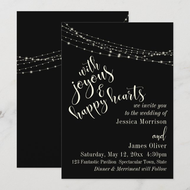 Cream Typography 30 on Black with Lights 3 Wedding Invitation (Front/Back)