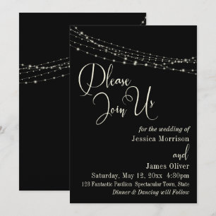Cream Typography 32, Black 2 with Lights Wedding Invitation