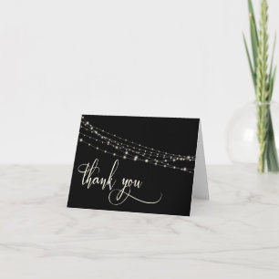 Cream Typography 32 Black String Lights Thank You Card