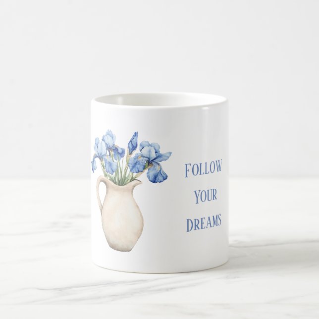 Cream Vase Purple Iris Flowers Coffee Mug (Center)