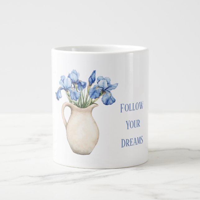Cream Vase Purple Iris Flowers Large Coffee Mug (Front)