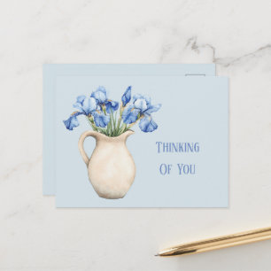 Cream Vase Purple Iris Flowers Thinking of You Postcard