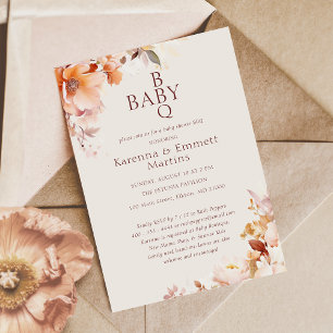 Cream Vintage Floral Fall BBQ Baby Shower Invitation