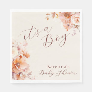 Cream Vintage Floral Fall It's a Boy Baby Shower Napkin