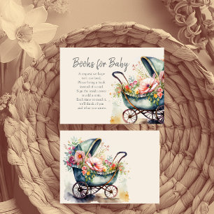 Cream Vintage Pram Baby Shower Books for Baby Enclosure Card