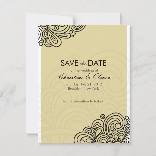 Cream Vintage Swirl Save the Date (Front)