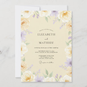 Cream Violet Peony Wedding Invitation