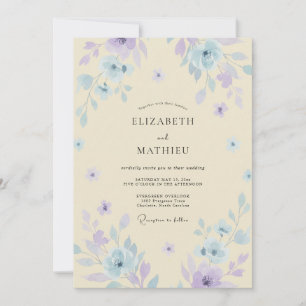 Cream Violet Wildflower Wedding Invitation