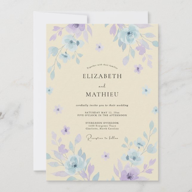 Cream Violet Wildflower Wedding Invitation (Front)