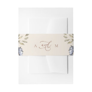 Cream Watercolor Floral Monogram Wedding  Invitation Belly Band