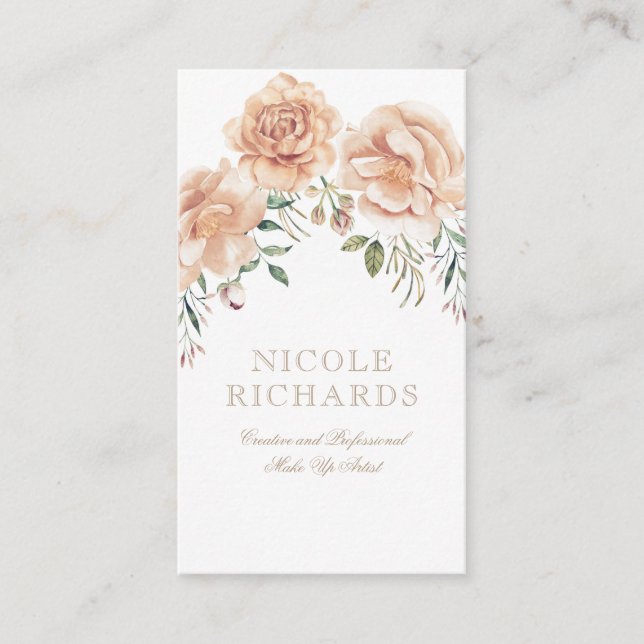 Cream Watercolor Flowers Bouquet Elegant Beauty Business Card (Front)