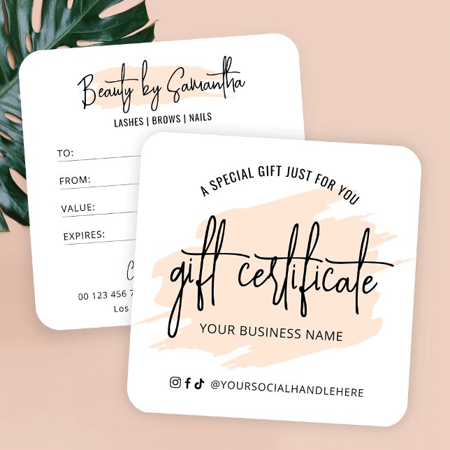 Cream Watercolor Modern Hair Salon Gift Card (Modern light beige watercolor gift certificate with fully editable text and colors)