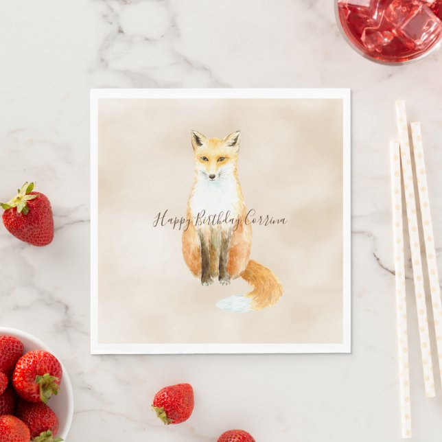 Cream Watercolor Orange Fox              Napkin (Insitu)