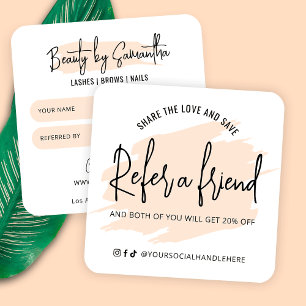 Cream Watercolor Refer A Friend Salon Referral Square Business Card
