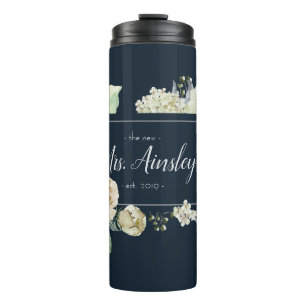 Cream Watercolor Rose   The New Mrs   Bride Gift Thermal Tumbler