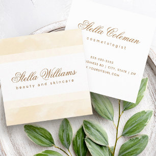 Cream watercolor trendy spa boutique calligraphy square business card