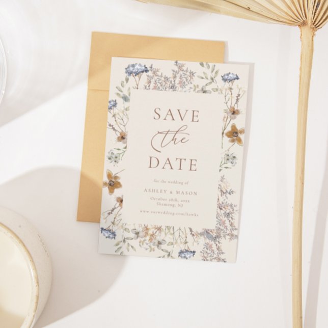 Cream Watercolor Wildflowers Calligraphy Wedding Save The Date (Creator Uploaded)