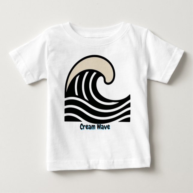 Cream Wave Crest on Black – Minimal Ocean Line Art Baby T-Shirt (Front)
