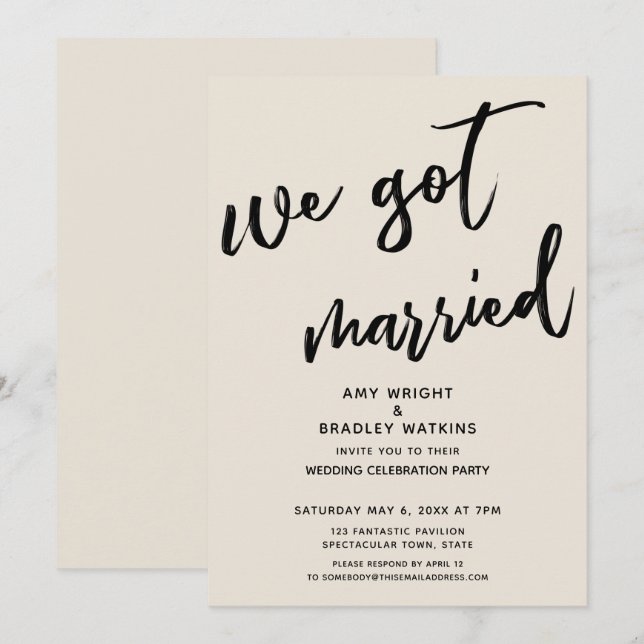 Cream We Got Married Wedding Reception Invitation (Front/Back)