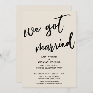 Cream We Got Married Wedding Reception Invitation