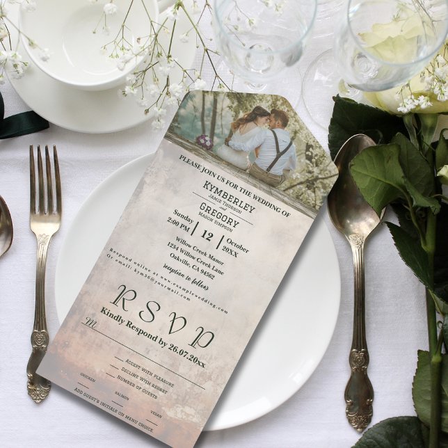 Cream Weathered Whitewash Texture Couple Photo All In One Invitation (Creator Uploaded)