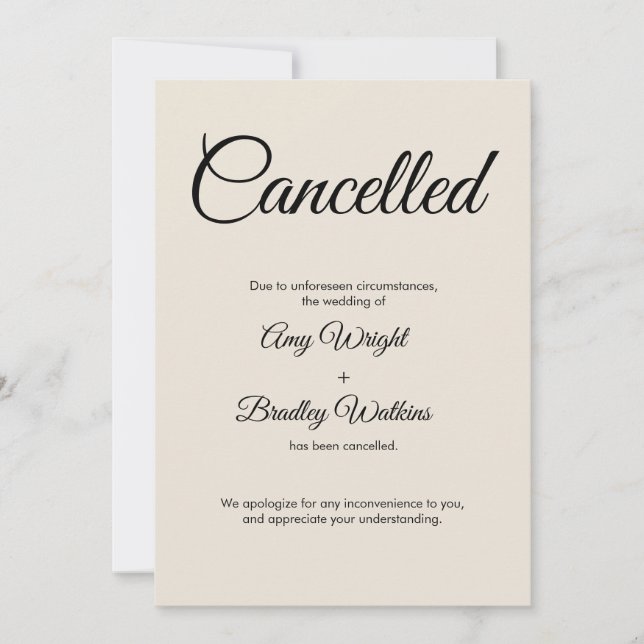 Cream Wedding Cancelled Announcement Card (Front)