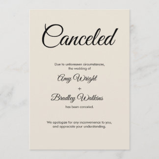 Cream Wedding Cancelled Announcement Elegant Card