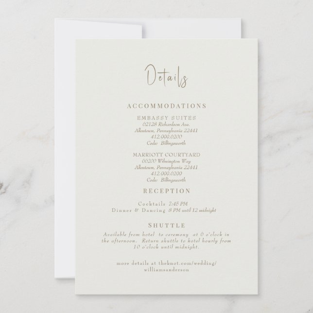 Cream Wedding Details Enclosure Invitation (Front)