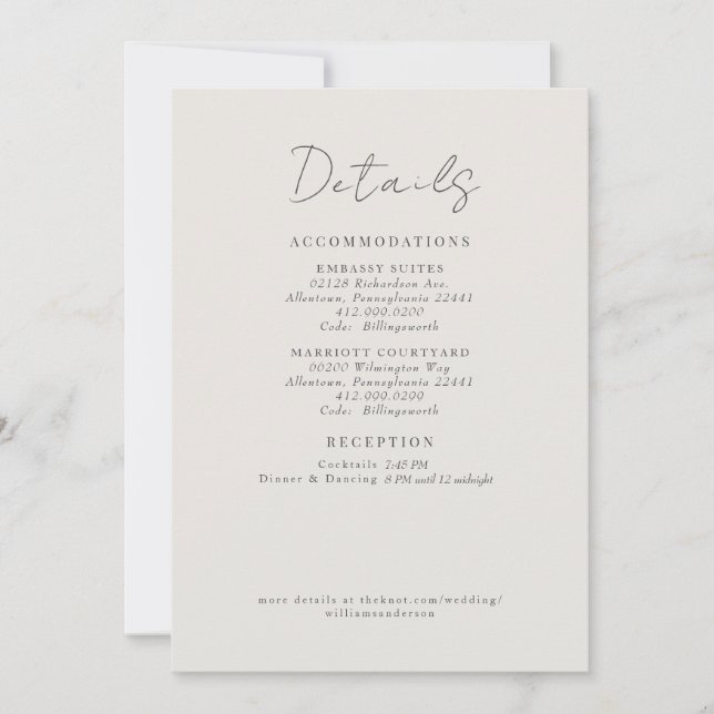 Cream Wedding Details Foliage Enclosure Invitation (Front)
