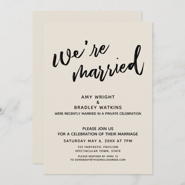 Cream We're Married Post-Wedding Reception Invitation (Front/Back)